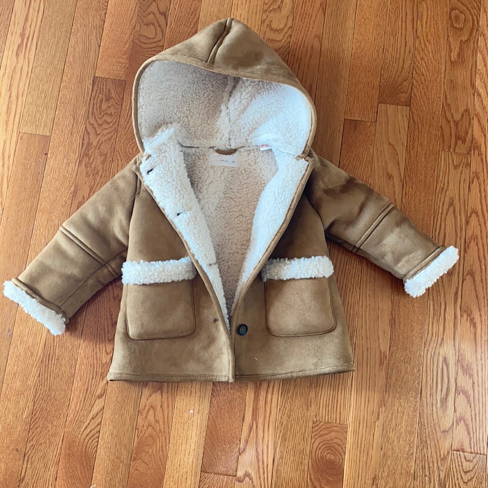 Zara fully lined coat, brown and beige size 2-3
